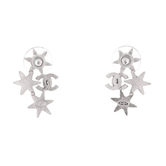 Chanel CC Triple Star Cluster Stud Earrings Metal with Crystals - Picture 2 of 3